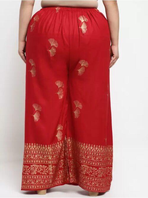 Generic Women’s Plus Size Relaxed Fit Viscose Rayon Palazzo Trousers (Red)