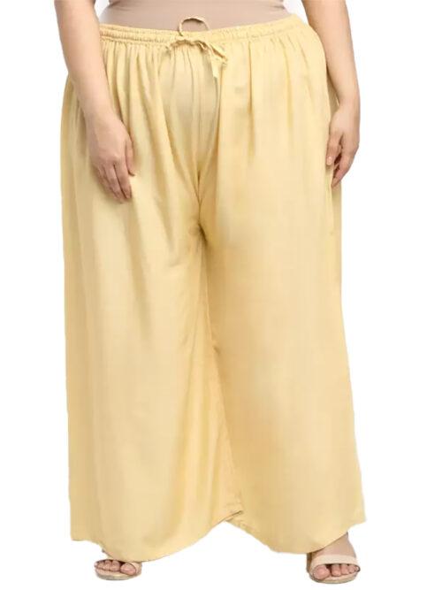 Generic Women’s Plus Size Flared Fit Viscose Rayon Palazzo Trousers (Gold)