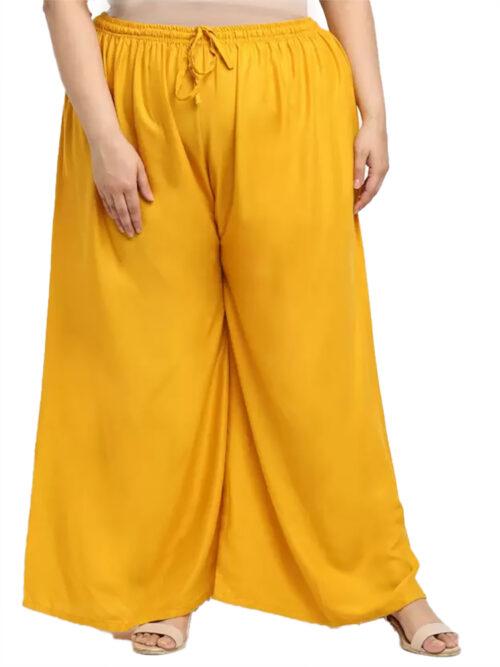 Generic Women’s Plus Size Flared Fit Viscose Rayon Palazzo Trousers (Yellow)