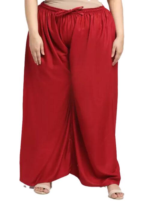 Generic Women’s Plus Size Flared Fit Viscose Rayon Palazzo Trousers (Maroon)