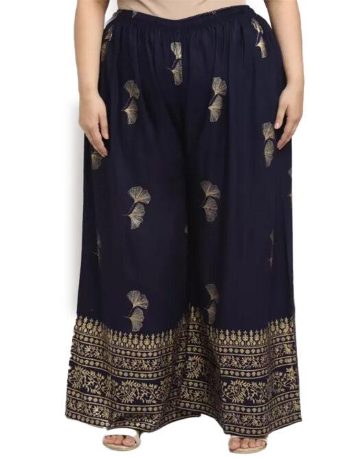 Generic Women’s Plus Size Relaxed Fit Viscose Rayon Palazzo Trousers (Dark Blue)