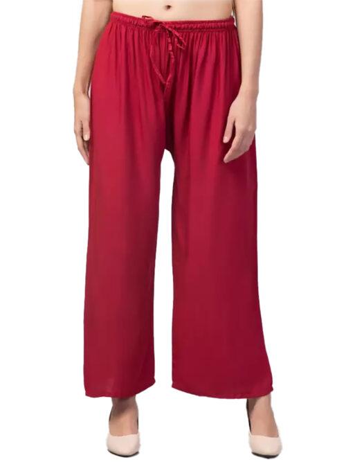 Generic Women’s Plus Size Relaxed Fit Viscose Rayon Palazzo Trousers (Maroon)