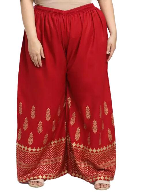 Generic Women’s Plus Size Relaxed Fit Viscose Rayon Palazzo Trousers (Red)