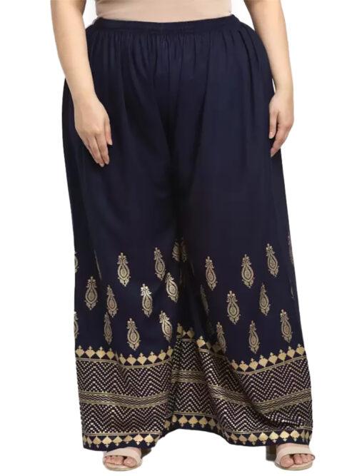 Generic Women’s Plus Size Relaxed Fit Viscose Rayon Palazzo Trousers (Dark Blue)