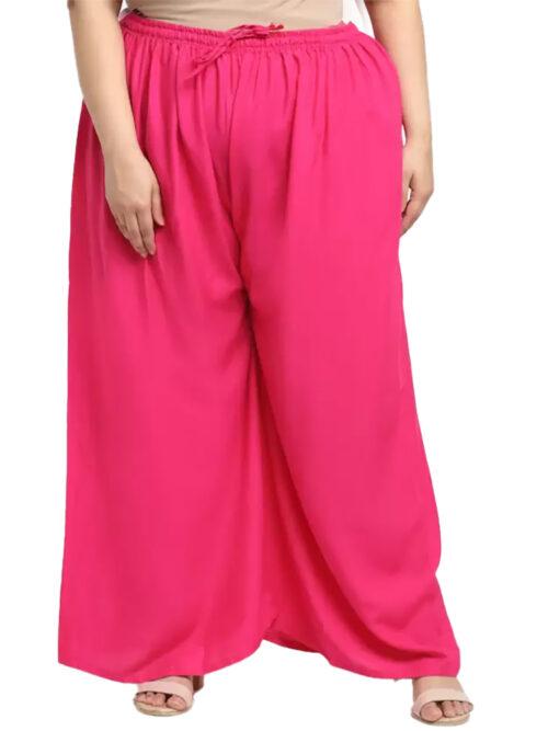 Generic Women’s Plus Size Flared Fit Viscose Rayon Palazzo Trousers (Pink)