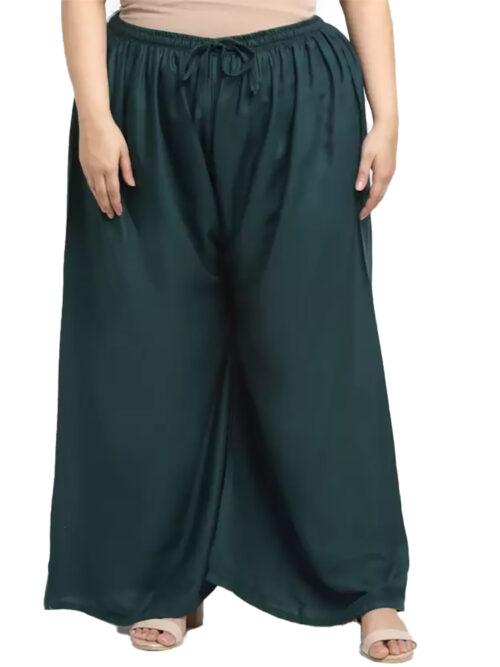 Generic Women’s Plus Size Flared Fit Viscose Rayon Palazzo Trousers (Dark Green)