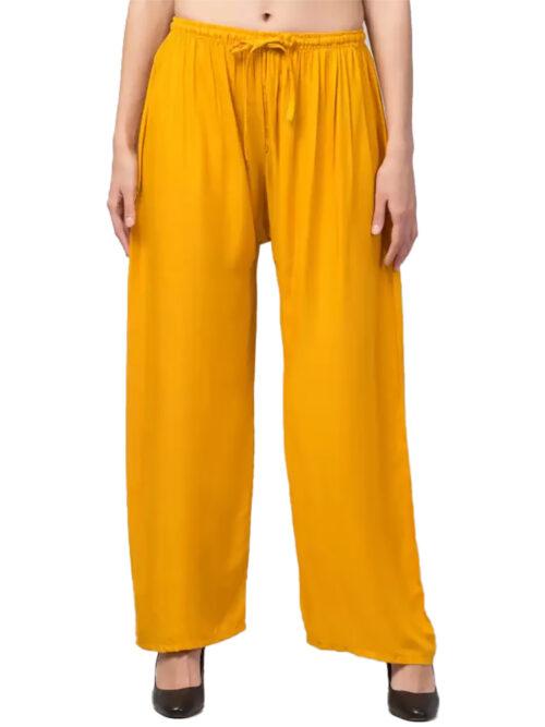 Generic Women’s Plus Size Relaxed Fit Viscose Rayon Palazzo Trousers (Yellow)