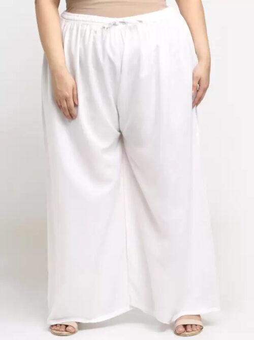 Generic Women’s Plus Size Flared Fit Viscose Rayon Palazzo Trousers (White)