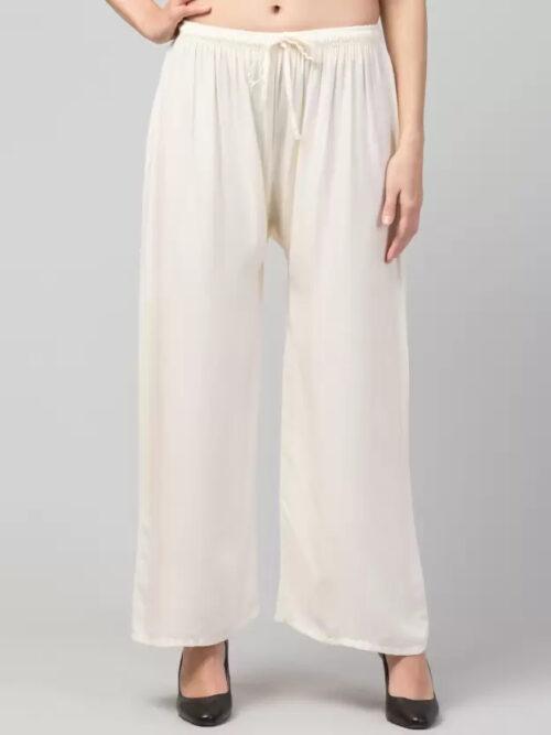 Generic Women’s Plus Size Relaxed Fit Viscose Rayon Palazzo Trousers (Cream)