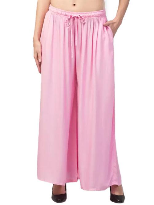 Generic Women’s Plus Size Relaxed Fit Viscose Rayon Palazzo Trousers (Pink)