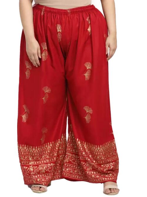 Generic Women’s Plus Size Relaxed Fit Viscose Rayon Palazzo Trousers (Red)