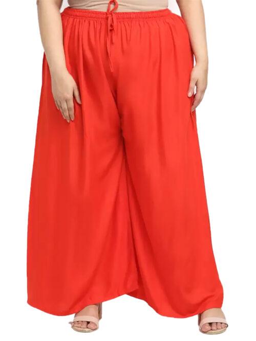 Generic Women’s Plus Size Flared Fit Viscose Rayon Palazzo Trousers (Red)