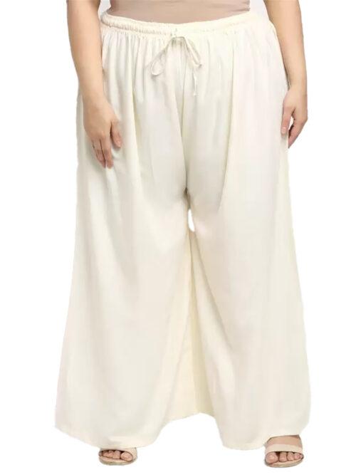 Generic Women’s Plus Size Flared Fit Viscose Rayon Palazzo Trousers (Cream)