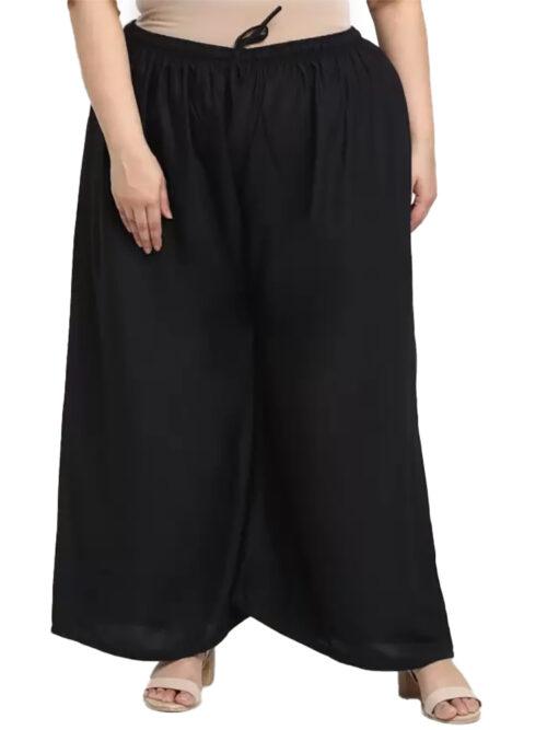 Generic Women’s Plus Size Flared Fit Viscose Rayon Palazzo Trousers (Black)