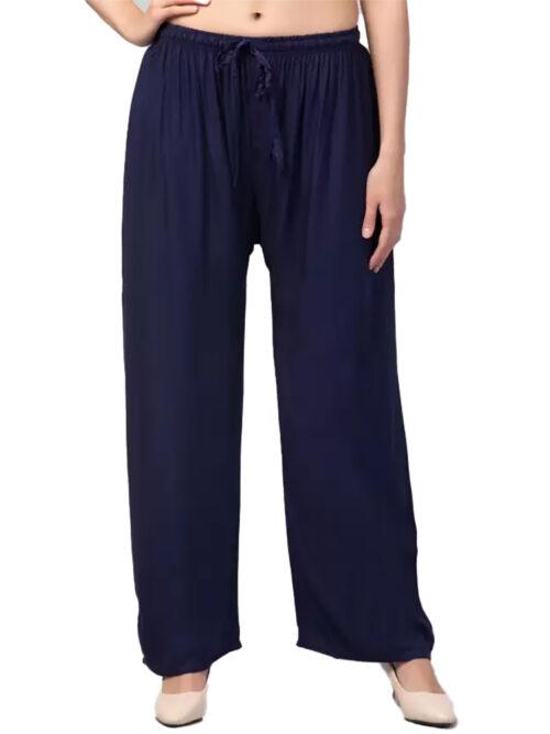 Generic Women’s Plus Size Relaxed Fit Viscose Rayon Palazzo Trousers (Dark Blue)