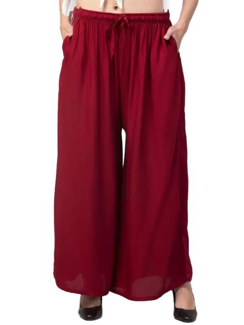 Generic Women’s Plus Size Relaxed Fit Viscose Rayon Palazzo Trousers (Maroon)