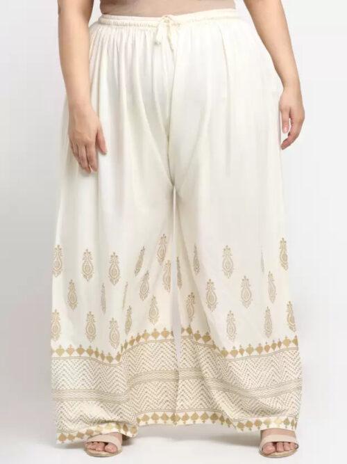 Generic Women’s Plus Size Relaxed Fit Viscose Rayon Palazzo Trousers (Cream)