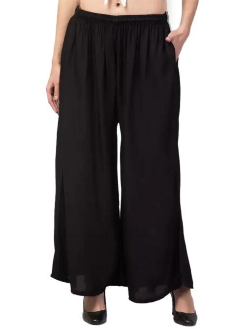 Generic Women’s Plus Size Relaxed Fit Viscose Rayon Palazzo Trousers (Black)