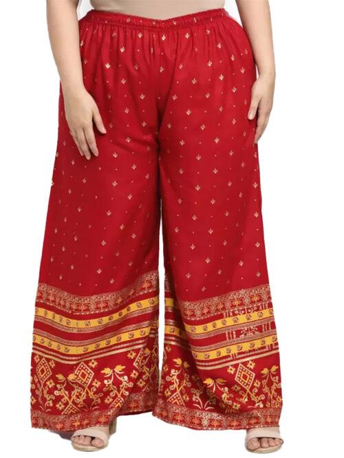 Generic Women’s Plus Size Relaxed Fit Viscose Rayon Palazzo Trousers (Red)