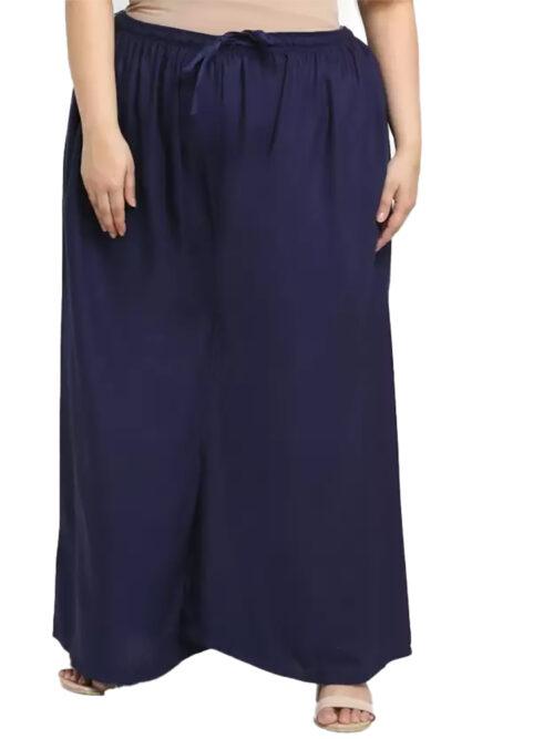 Generic Women’s Plus Size Flared Fit Viscose Rayon Palazzo Trousers (Dark Blue)