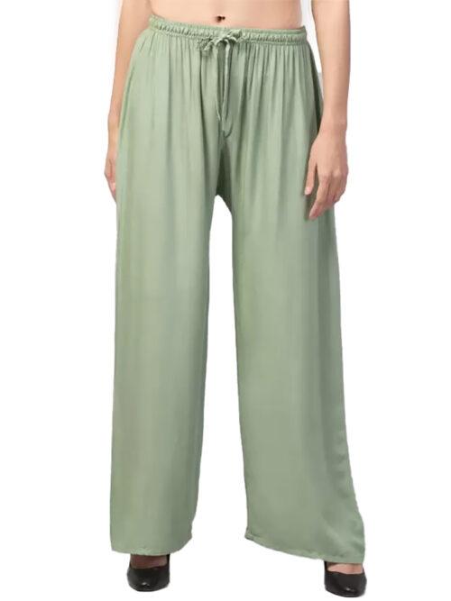 Generic Women’s Plus Size Relaxed Fit Viscose Rayon Palazzo Trousers (Light Green)