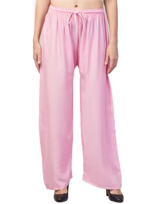 Generic Women’s Plus Size Relaxed Fit Viscose Rayon Palazzo Trousers (Pink)