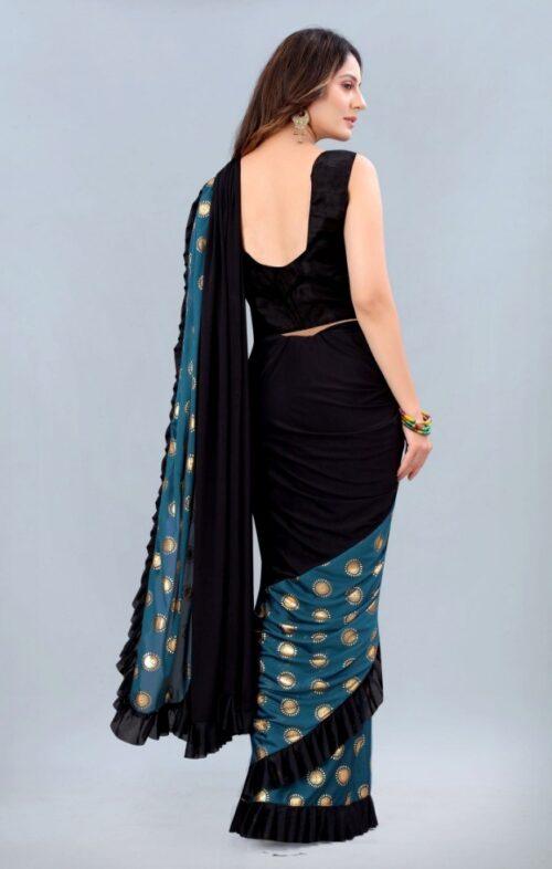 Women’s Lycra Blend Saree with Blouse (Rama, 5-6 Mtrs)