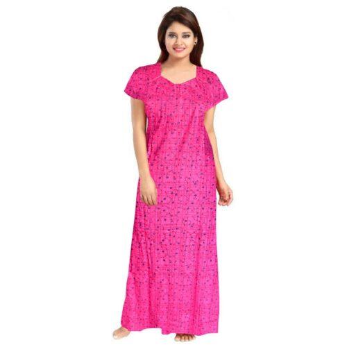 Generic Women’s Cotton Printed Maxi Nighty (Pink)