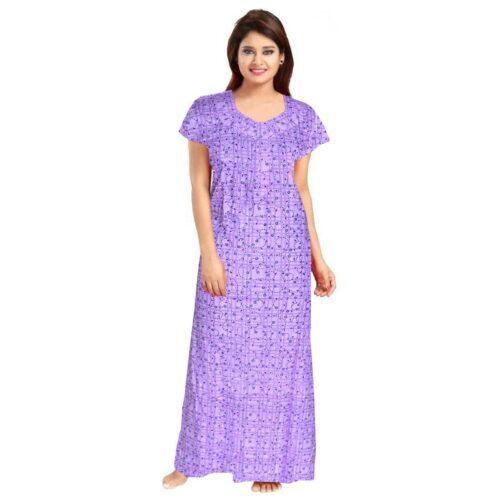 Generic Women’s Cotton Printed Maxi Nighty (Lavendar)