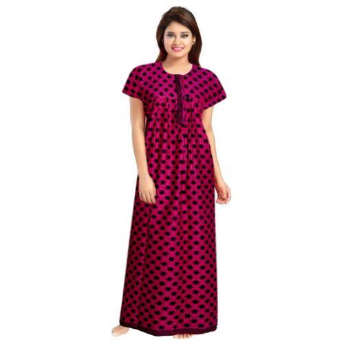 Generic Women’s Cotton Printed Maxi Nighty (Pink)