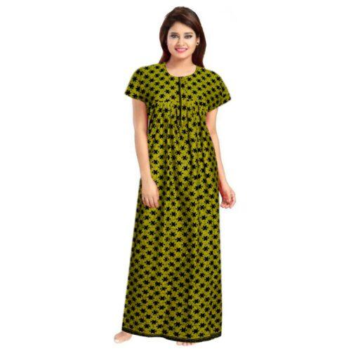 Generic Women’s Cotton Printed Maxi Nighty (Green)