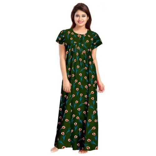 Generic Women’s Cotton Printed Maxi Nighty (Green)