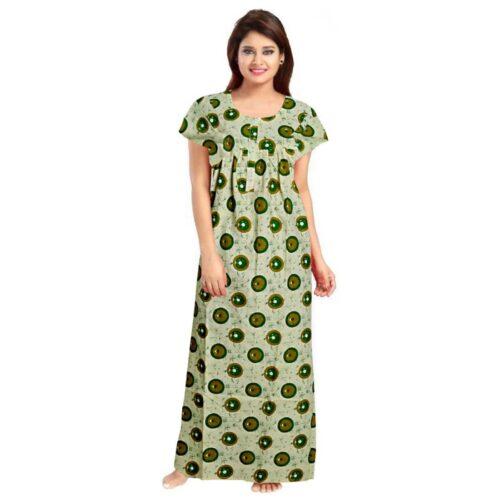 Generic Women’s Cotton Printed Maxi Nighty (Green)