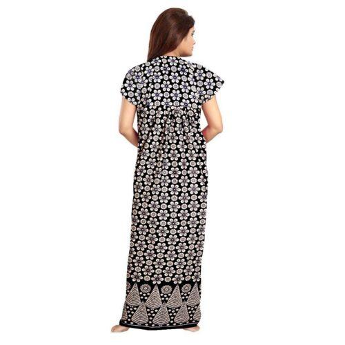 Generic Women’s Cotton Printed Maxi Nighty (Black)