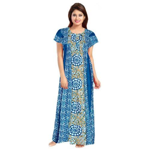 Generic Women’s Cotton Printed Maxi Nighty (Blue)