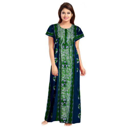 Generic Women’s Cotton Printed Maxi Nighty (Green)