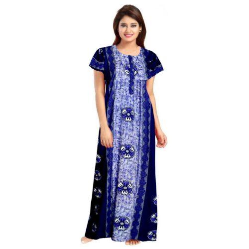 Generic Women’s Cotton Printed Maxi Nighty (Blue)