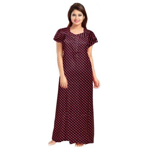 Generic Women’s Cotton Printed Maxi Nighty (Brown)