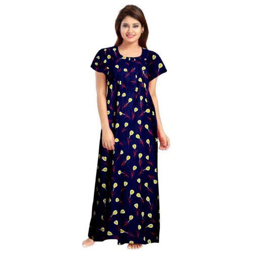 Generic Women’s Cotton Printed Maxi Nighty (Purple)