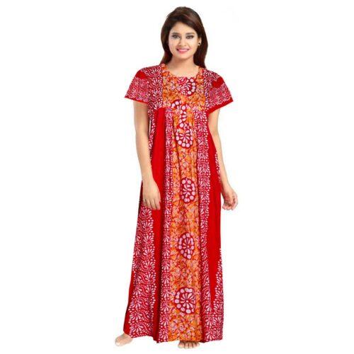 Generic Women’s Cotton Printed Maxi Nighty (Red)