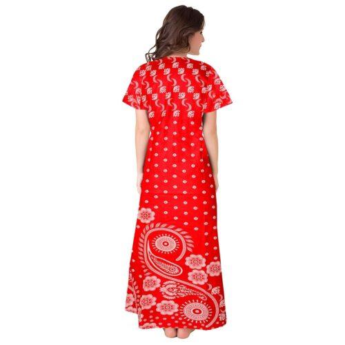 Generic Women’s Cotton Printed Maxi Nighty (Red)