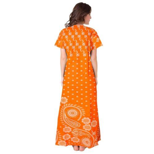 Generic Women’s Cotton Printed Maxi Nighty (Orange)