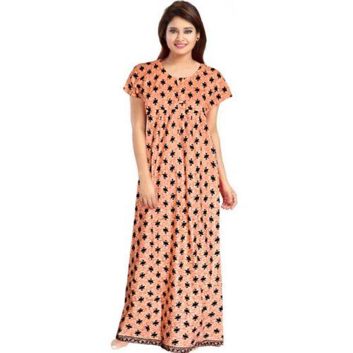 Generic Women’s Cotton Printed Maxi Nighty (Peach)