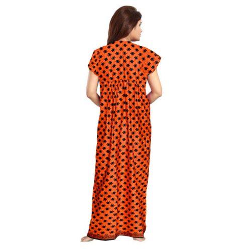 Generic Women’s Cotton Printed Maxi Nighty (Orange)