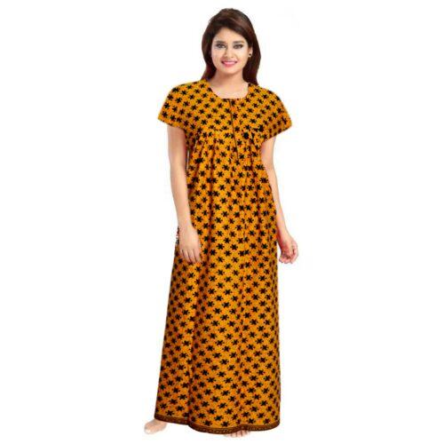 Generic Women’s Cotton Printed Maxi Nighty (Mustard)