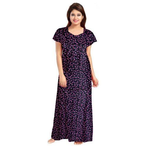 Generic Women’s Cotton Printed Maxi Nighty (Purple)