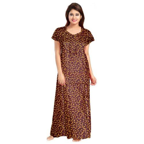 Generic Women’s Cotton Printed Maxi Nighty (Brown)