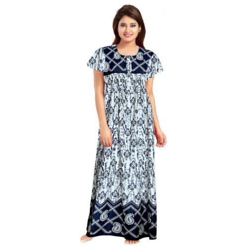 Generic Women’s Cotton Printed Maxi Nighty (Navy Blue)