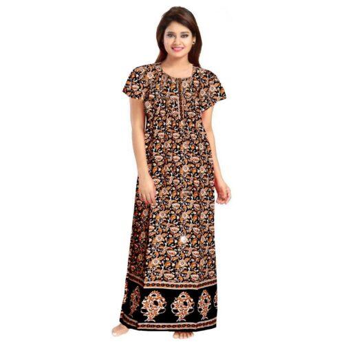 Generic Women’s Cotton Printed Maxi Nighty (Brown)