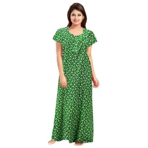 Generic Women’s Cotton Printed Maxi Nighty (Green)